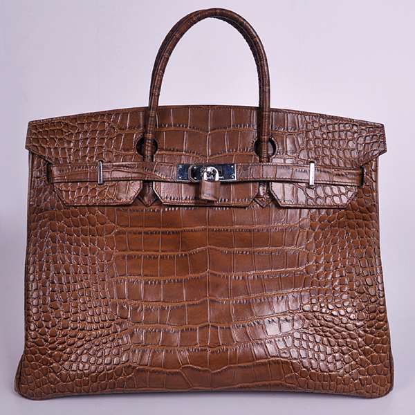 H40CSCS Hermes Birkin 40cm strisce in pelle di coccodrillo a Coffee w